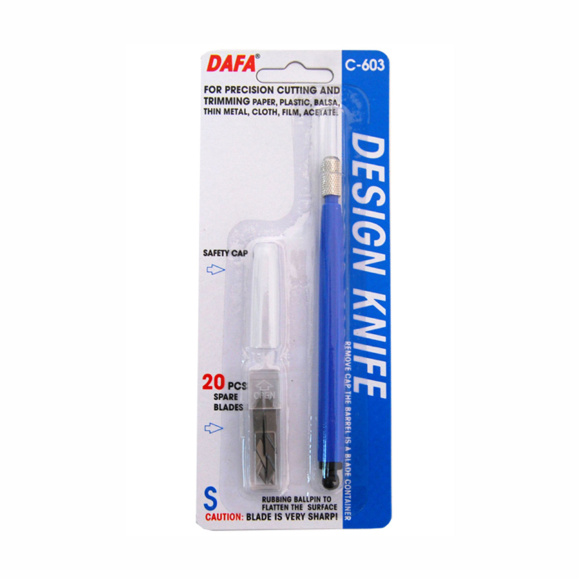 Нож макетный С-603 пластиковая ручка 20 сменных лезвий DAFA Нож макетный С-603 пластиковая ручка 20 сменных лезвий DAFA