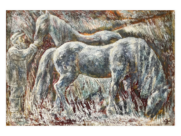 Painting Feeding Horses, artist Alexander Turansky
