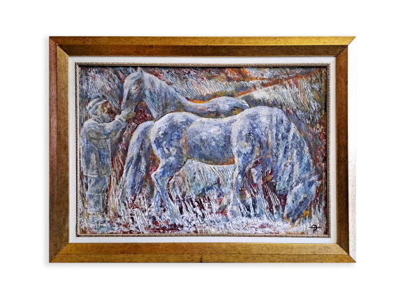 Картина Кормление лошадей, художник Туранский Александр