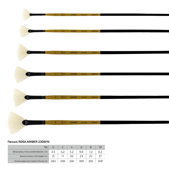Кисть щетина веерная AMBER 2306FN №0 длинная ручка ROSA Кисть щетина веерная AMBER 2306FN №0 длинная ручка ROSA