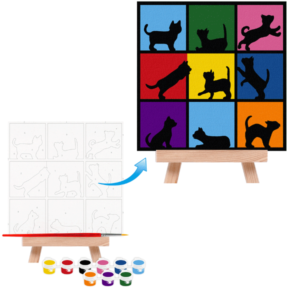 Картина по номерам „Cats“ 15х15см с мольбертом ROSA START