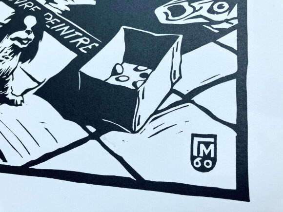 Linocut Sidewalk in Brussels, Benelux, artist Malakov Georgy