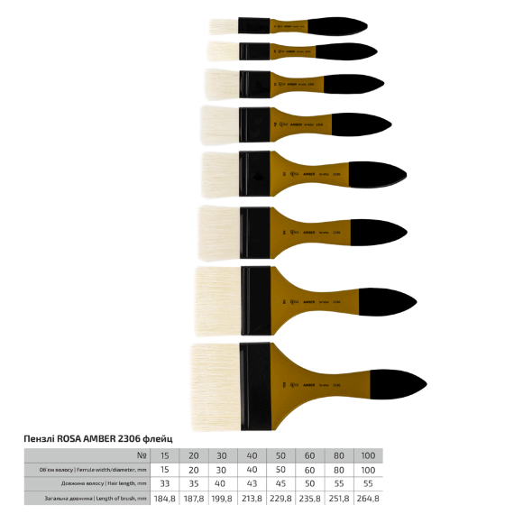 Кисть щетина флейц AMBER 2306 №15 короткая ручка ROSA