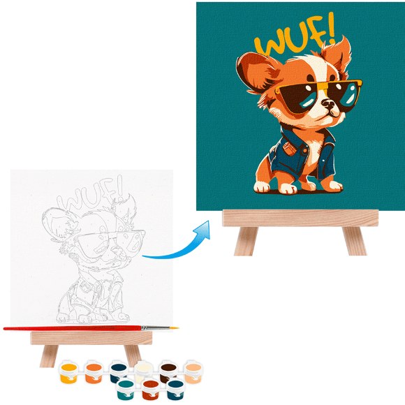 Картина по номерам „Стильная собачка“ 15х15см с мольбертом ROSA START