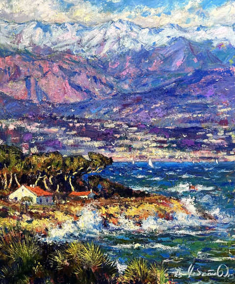 Painting The Azure Shore of Happiness, France, Antibes, artist Chebotaru Andrey - sold