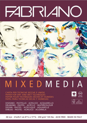 Склейка для смешанных техник Mixed Media А4 250г/м2 40л Fabriano