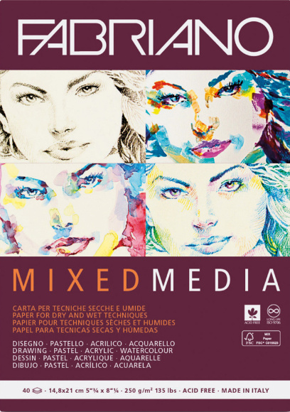 Склейка для смешанных техник Mixed Media А4 250г/м2 40л Fabriano