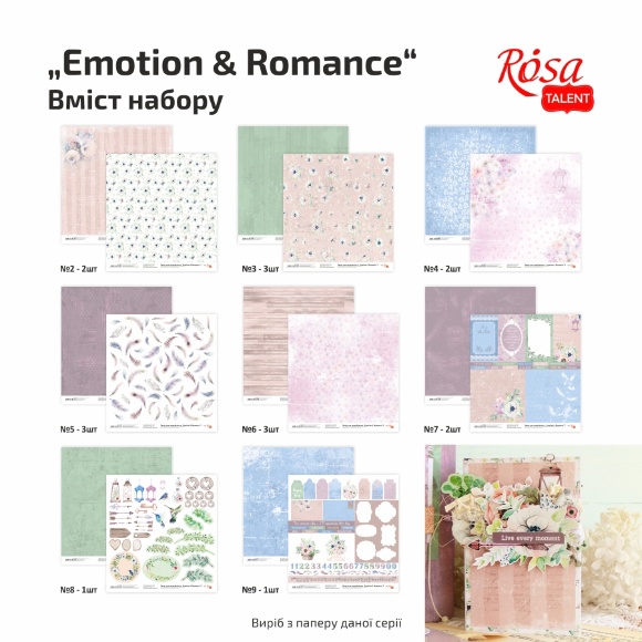 Набор бумаги для скрапбукинга „Emotion&Romance“ двуст. 30,48х30,48см 200г/м2 16л. ROSA TALENT