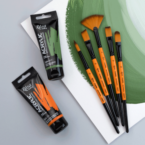 Кисть синтетика угловая FLAME 1368А №0 короткая ручка ROSA