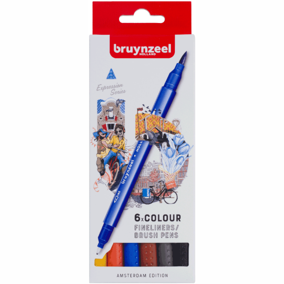 Набор линеров-кистей BRUSHPEN Amsterdam, двухсторонние, 6цв., Bruynzeel