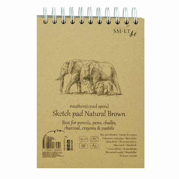 Альбом для эскизов на спирали AUTHENTIC 135г/м2 80л коричневый SM-LT Art