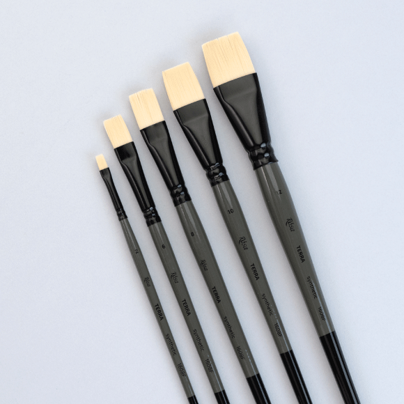 Кисть синтетика плоская TERRA 1608F №0 длинная ручка ROSA