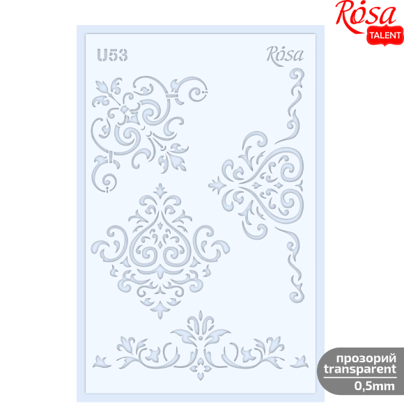 Трафарет многоразовый универсальный №U53 серия Ажур 13х20 прозрачный 0,5мм ROSA TALENT