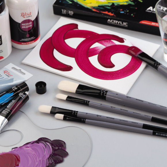 Кисть синтетика овальная INTENSE 1668FR №0 длинная ручка ROSA