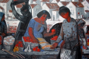 Painting At the bazaar, artist Volodymyr Nosan