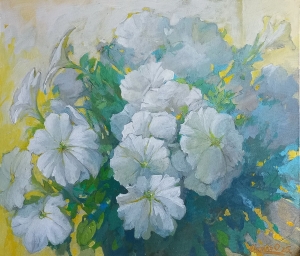 Painting Summer. Petunias, artist Orest Tsiupko