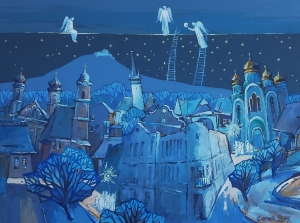 Painting by Khustom carols walk, artist Orest Tsyupko