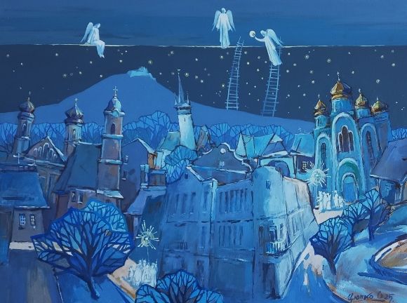 Painting by Khustom carols walk, artist Orest Tsyupko