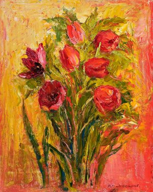 Painting Still life with tulips, artist Makarov Viktor Painting Still life with tulips, artist Makarov Viktor