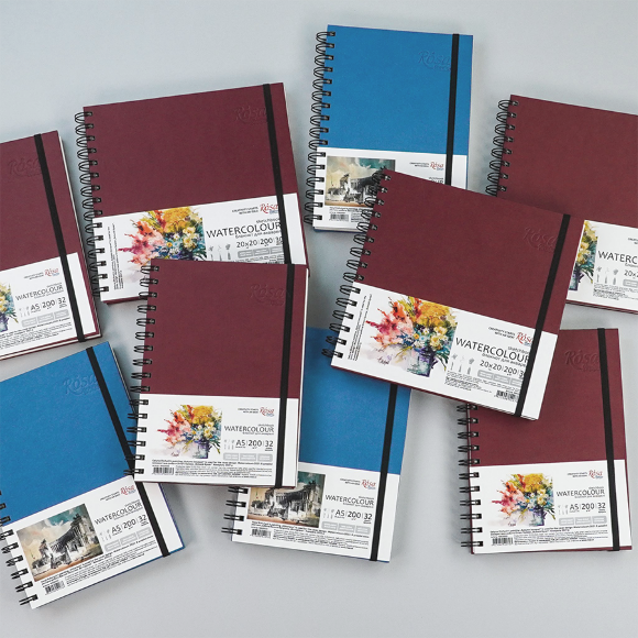 Блокнот для акварели на спирали Watercolor by Smiltanis А5 200г/м2 32 л бумага белая Голубой ROSA Studio Блокнот для акварели на спирали Watercolor by Smiltanis А5 200г/м2 32 л бумага белая Голубой ROSA Studio