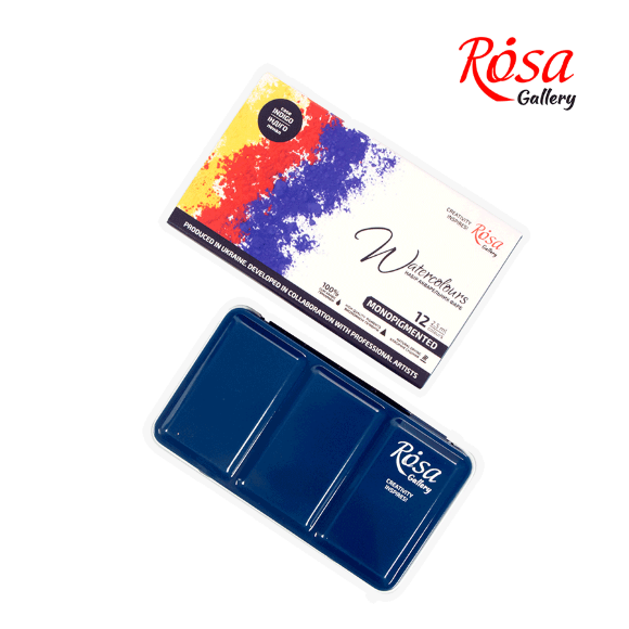 Набор акварельных красок MONOPIGMENTED металлический пенал Индиго 12цв. х 2,5мл кювета ROSA Gallery