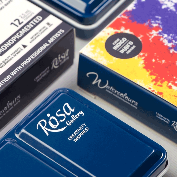 Набор акварельных красок MONOPIGMENTED металлический пенал Индиго 12цв. х 2,5мл кювета ROSA Gallery