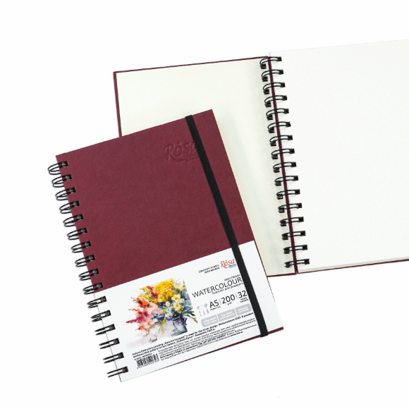 Блокнот для акварели на спирали Watercolor by Smiltanis А5 200г/м2 32 л белая бумага Бордо ROSA Studio Блокнот для акварели на спирали Watercolor by Smiltanis А5 200г/м2 32 л белая бумага Бордо ROSA Studio