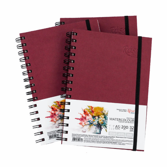Блокнот для акварели на спирали Watercolor by Smiltanis А5 200г/м2 32 л белая бумага Бордо ROSA Studio Блокнот для акварели на спирали Watercolor by Smiltanis А5 200г/м2 32 л белая бумага Бордо ROSA Studio
