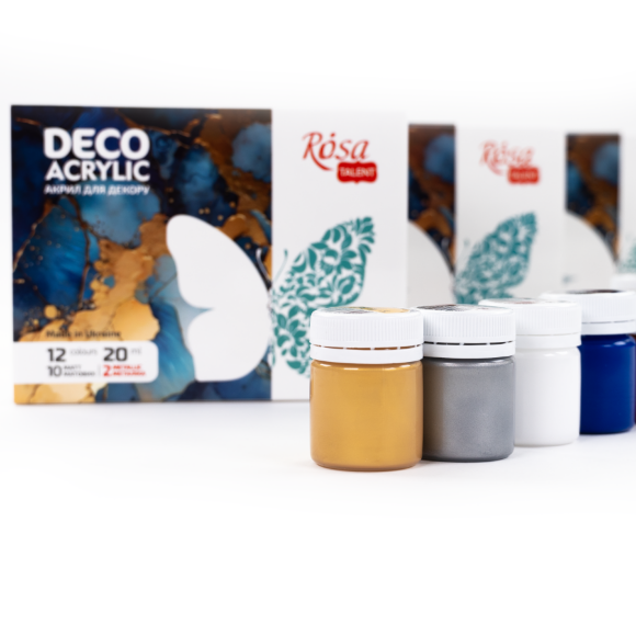 Набор акриловых красок для матовых и металлических декора 12×20 мл ROSA Talent Набор акриловых красок для матовых и металлических декора 12×20 мл ROSA Talent
