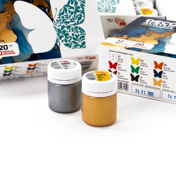 Набор акриловых красок для матовых и металлических декора 12×20 мл ROSA Talent Набор акриловых красок для матовых и металлических декора 12×20 мл ROSA Talent