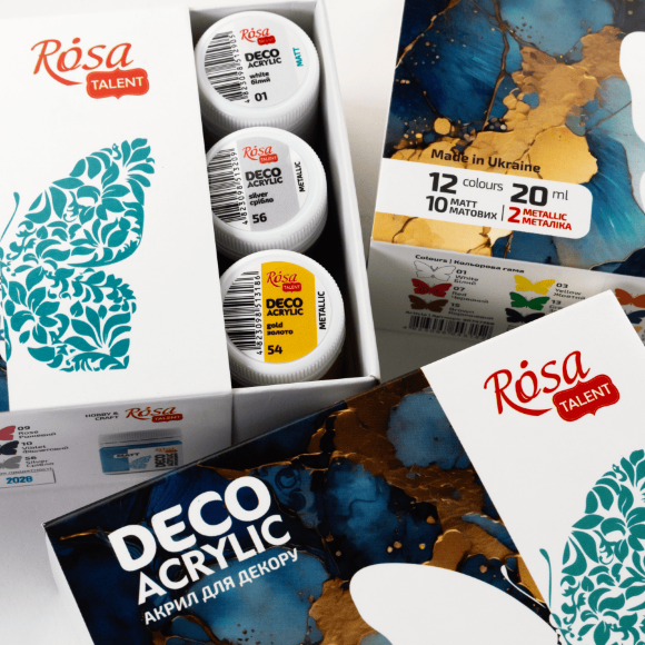 Набор акриловых красок для матовых и металлических декора 12×20 мл ROSA Talent Набор акриловых красок для матовых и металлических декора 12×20 мл ROSA Talent
