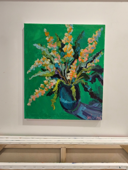 Painting Matthiola, artist Nina Lytvyn