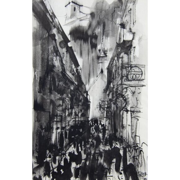 Watercolor European street, artist Frem - sold Watercolor European street, artist Frem - sold