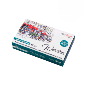 Набор акварельных красок URBAN SKETCHING металлический пенал Бирюза 12цв. х 2,5мл кювета ROSA Gallery