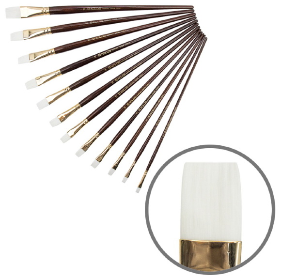 Кисть синтетика плоская Snow 1098F №2 длинная ручка KOLOS