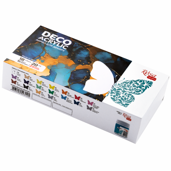 Набор акриловых красок для матовых и металлических декора 18×20 мл ROSA Talent Набор акриловых красок для матовых и металлических декора 18×20 мл ROSA Talent