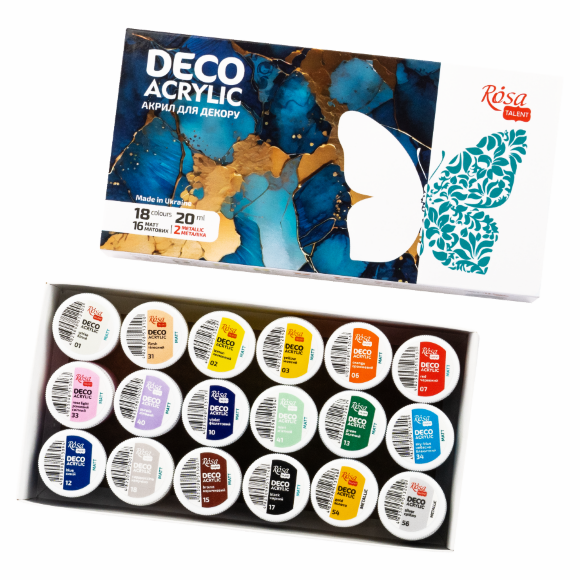 Набор акриловых красок для матовых и металлических декора 18×20 мл ROSA Talent Набор акриловых красок для матовых и металлических декора 18×20 мл ROSA Talent
