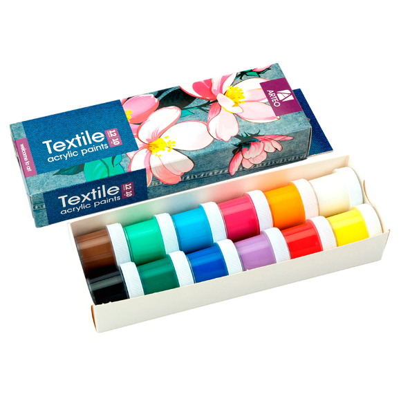 Набор акриловых красок для росписи тканей Flowers 12×10мл Arteo