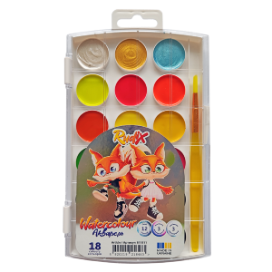 Набор акварельных красок 18 цв. с кистью Rudix