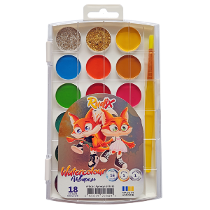 Набор акварельных красок 18 цв. с кистью Rudix