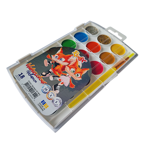 Набор акварельных красок 18 цв. с кистью Rudix