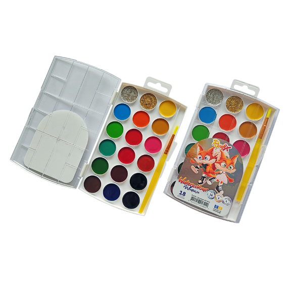 Набор акварельных красок 18 цв. с кистью Rudix