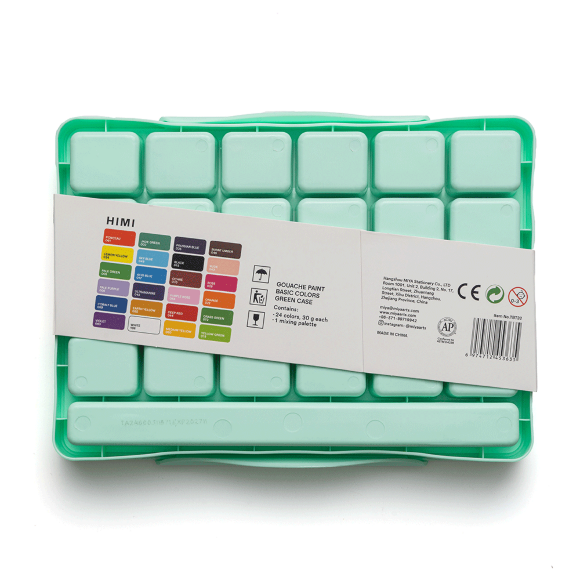 Набор гуашевых красок Jelly Cup 24×30мл зеленый пластиковый пенал HIMI