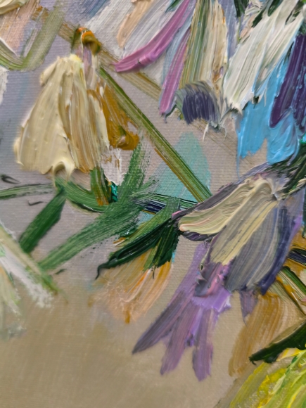 Painting Campanula and Dianthus, artist Nina Lytvyn