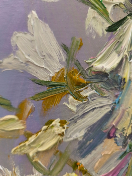 Painting Campanula and Dianthus, artist Nina Lytvyn