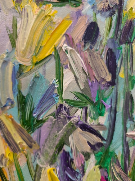 Painting Campanula and Dianthus, artist Nina Lytvyn