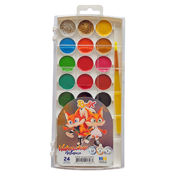 Набор акварельных красок 24 цв. с кисточкой Rudix Набор акварельных красок 24 цв. с кисточкой Rudix