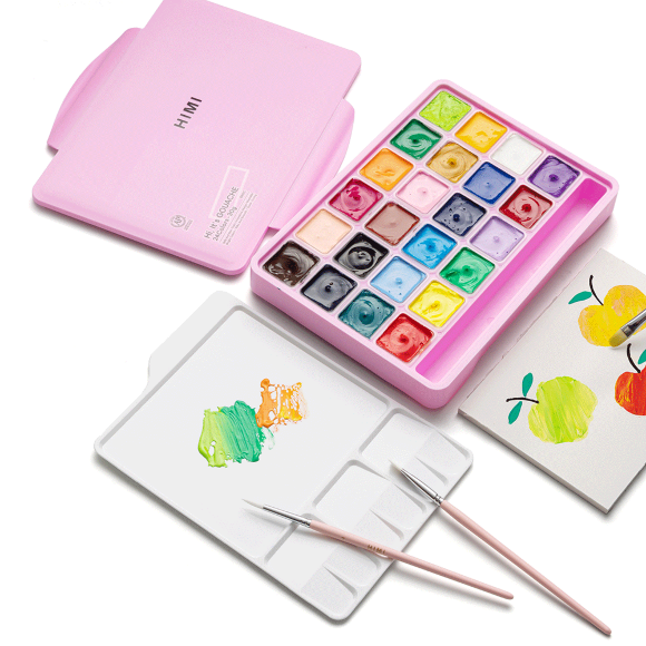 Набор гуашевых красок Jelly Cup 24×30 мл розовый пластиковый пенал HIMI