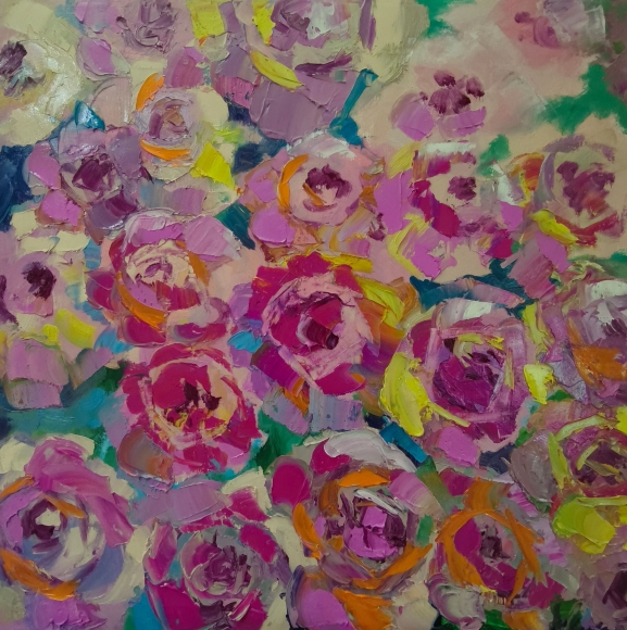 Painting Peonies 5, artist Nina Lytvyn