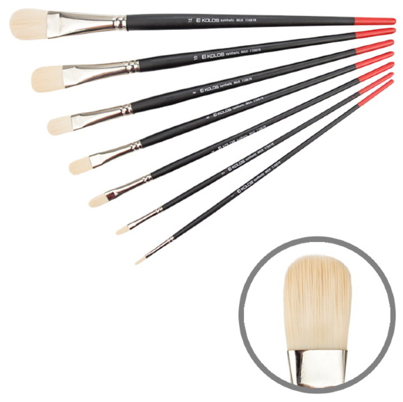 Кисть синтетика овальная Milk 1108FR №1 длинная ручка KOLOS